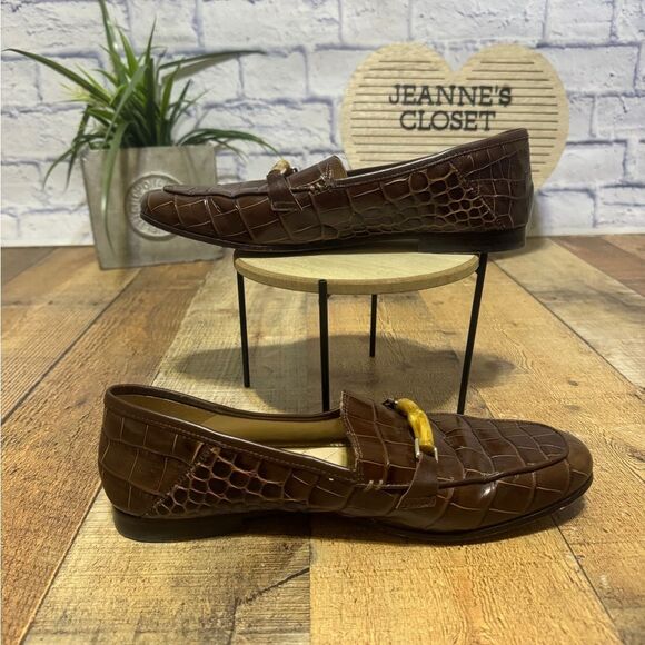 J Mclaughlin Womens Brown Leather Crocodile Loafers Sz 9.5 Bamboo Dillon3 - Picture 3 of 10